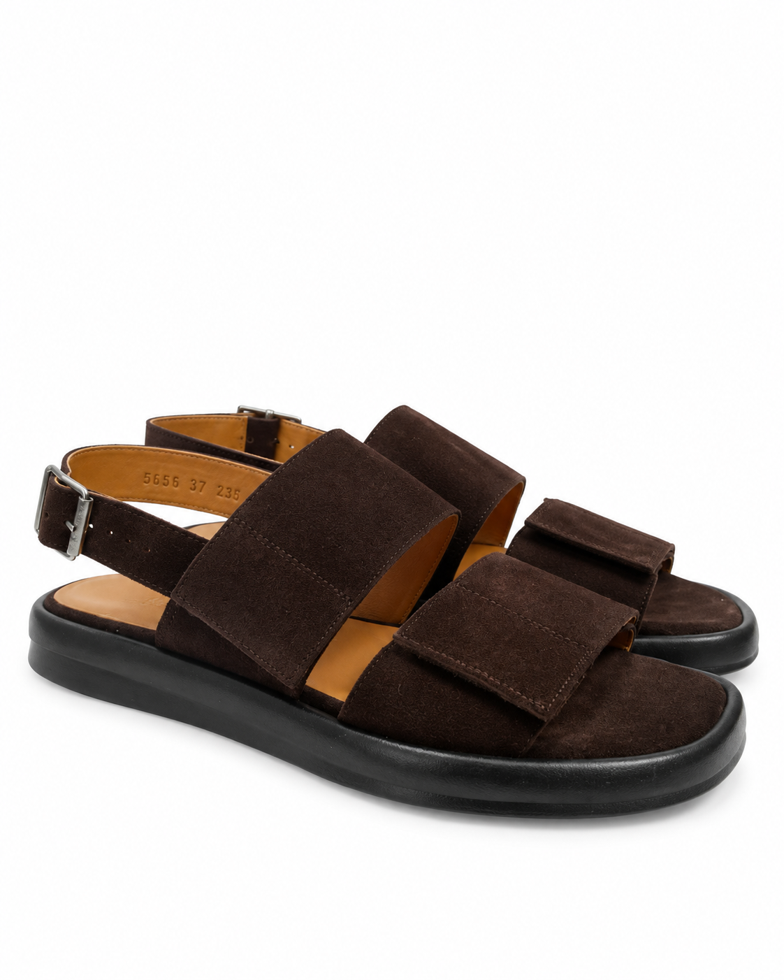 Sandal med spänne och justerbara kardborreband, Mörkbrun