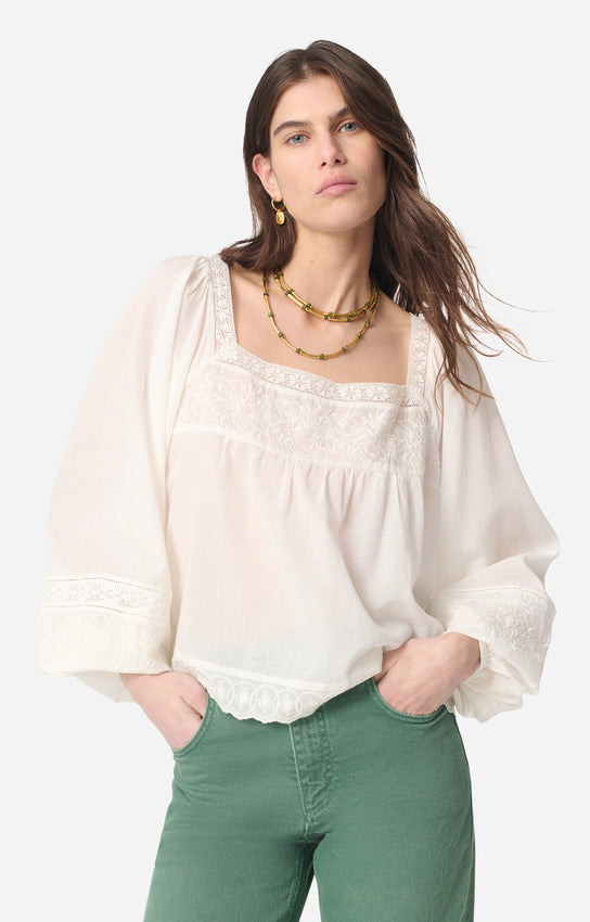 Giovanna Bluse mit eckigem Ausschnitt, Ecrü