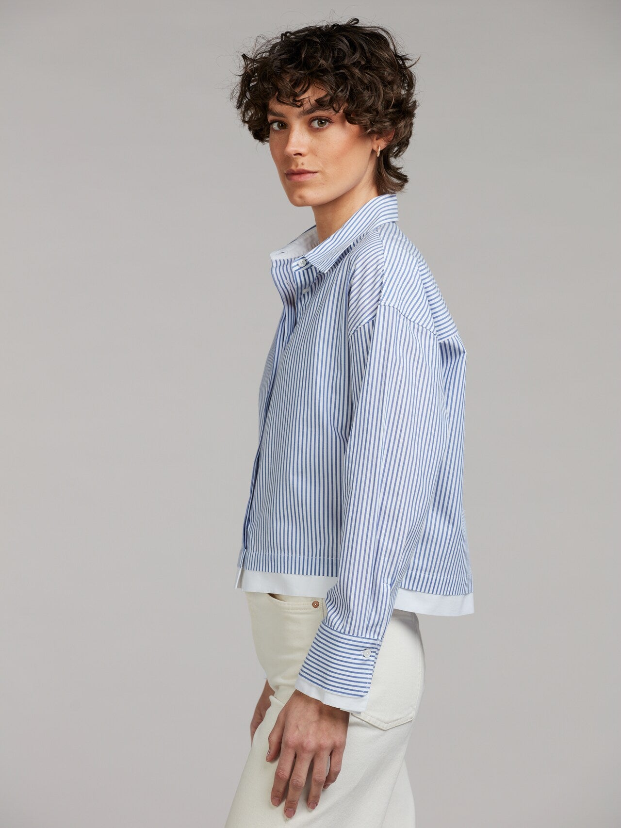 Lena Striped Contrast Shirt, Navy / White