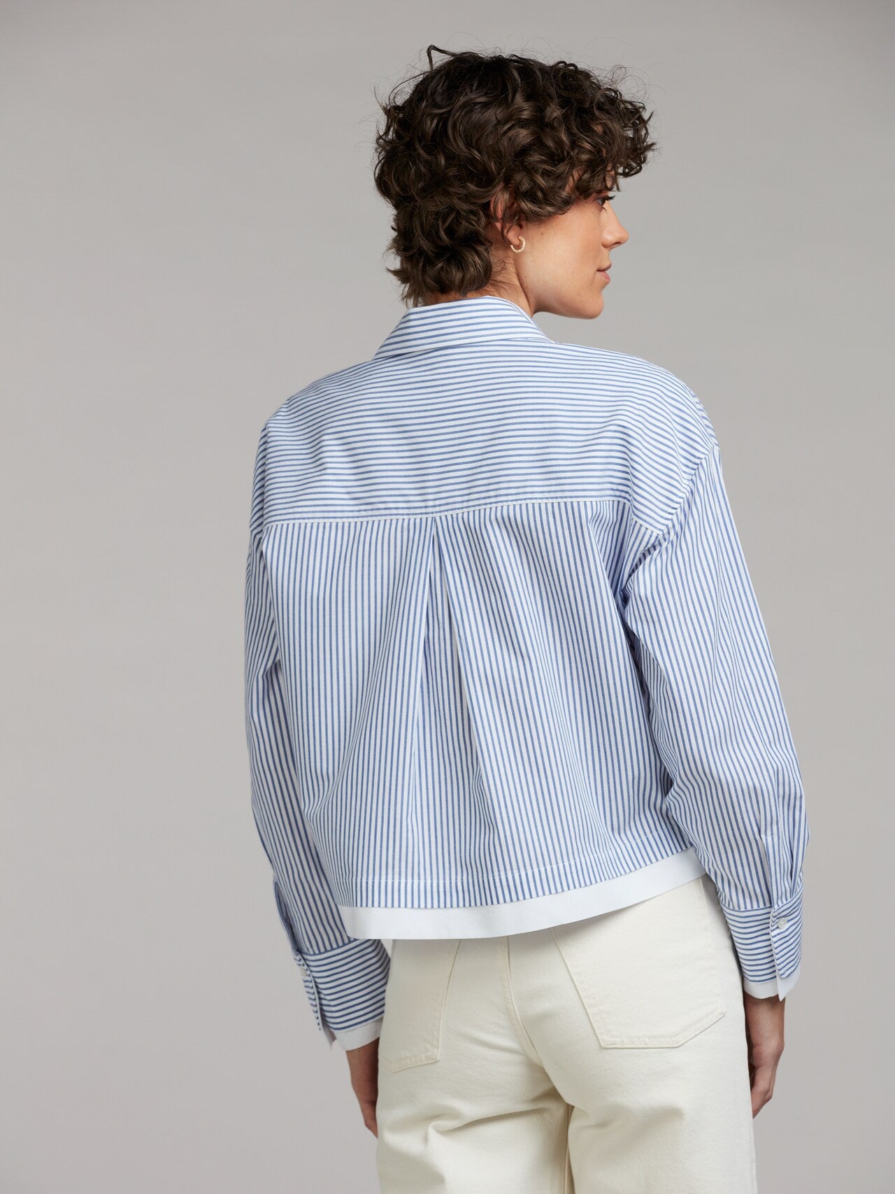 Lena Striped Contrast Shirt, Navy / White