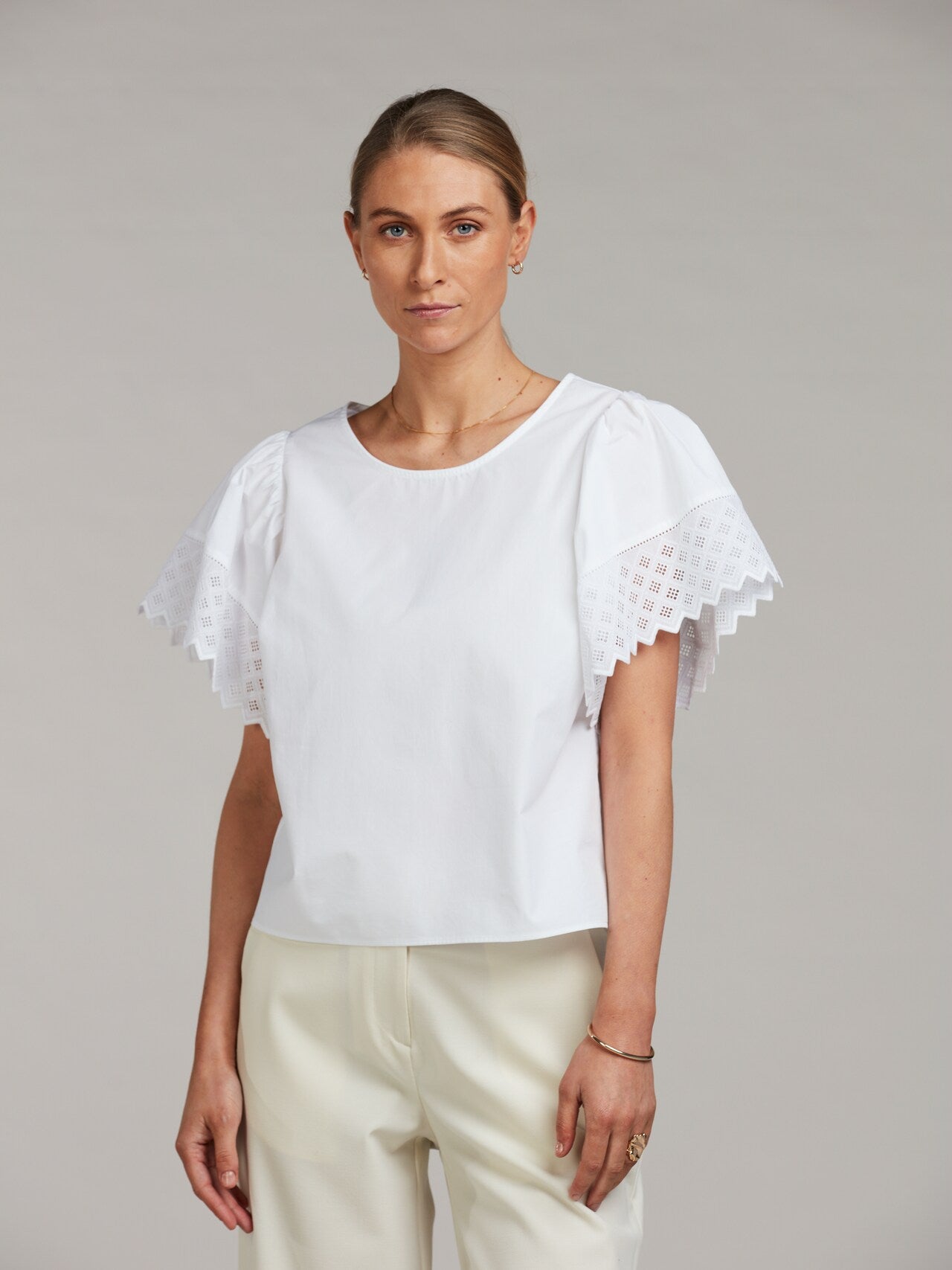 Leona Blouse Wide Sleeves, White