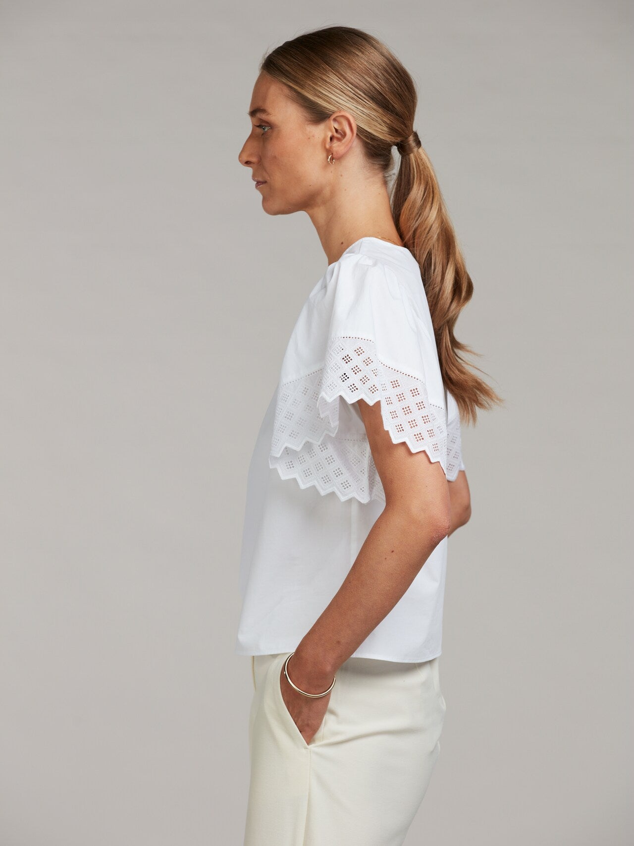 Leona Blouse Wide Sleeves, White