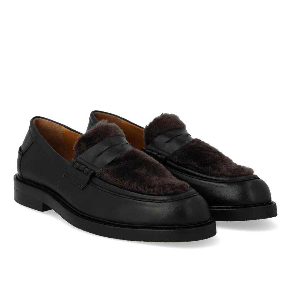 Loafer med pels, Svart / Brun