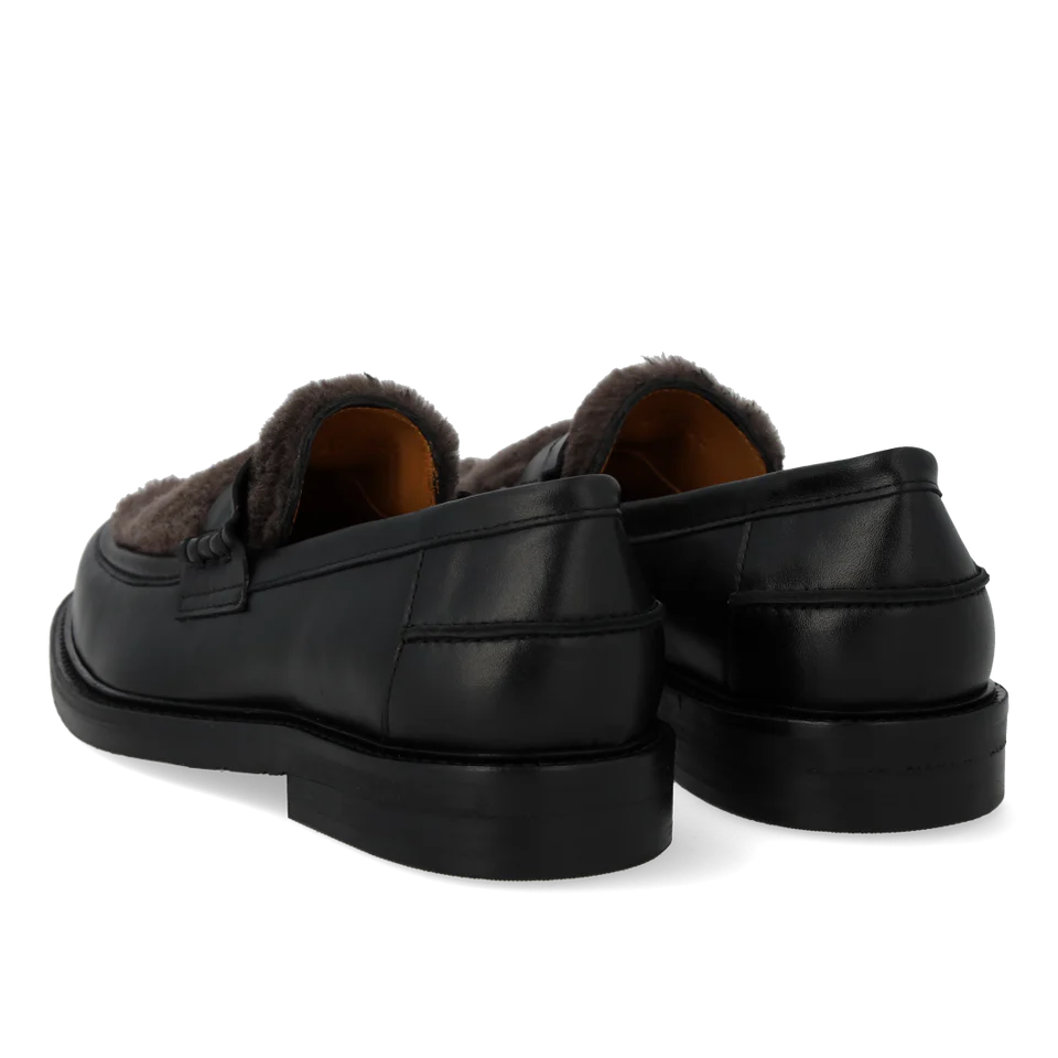 Loafer med pels, Svart / Brun