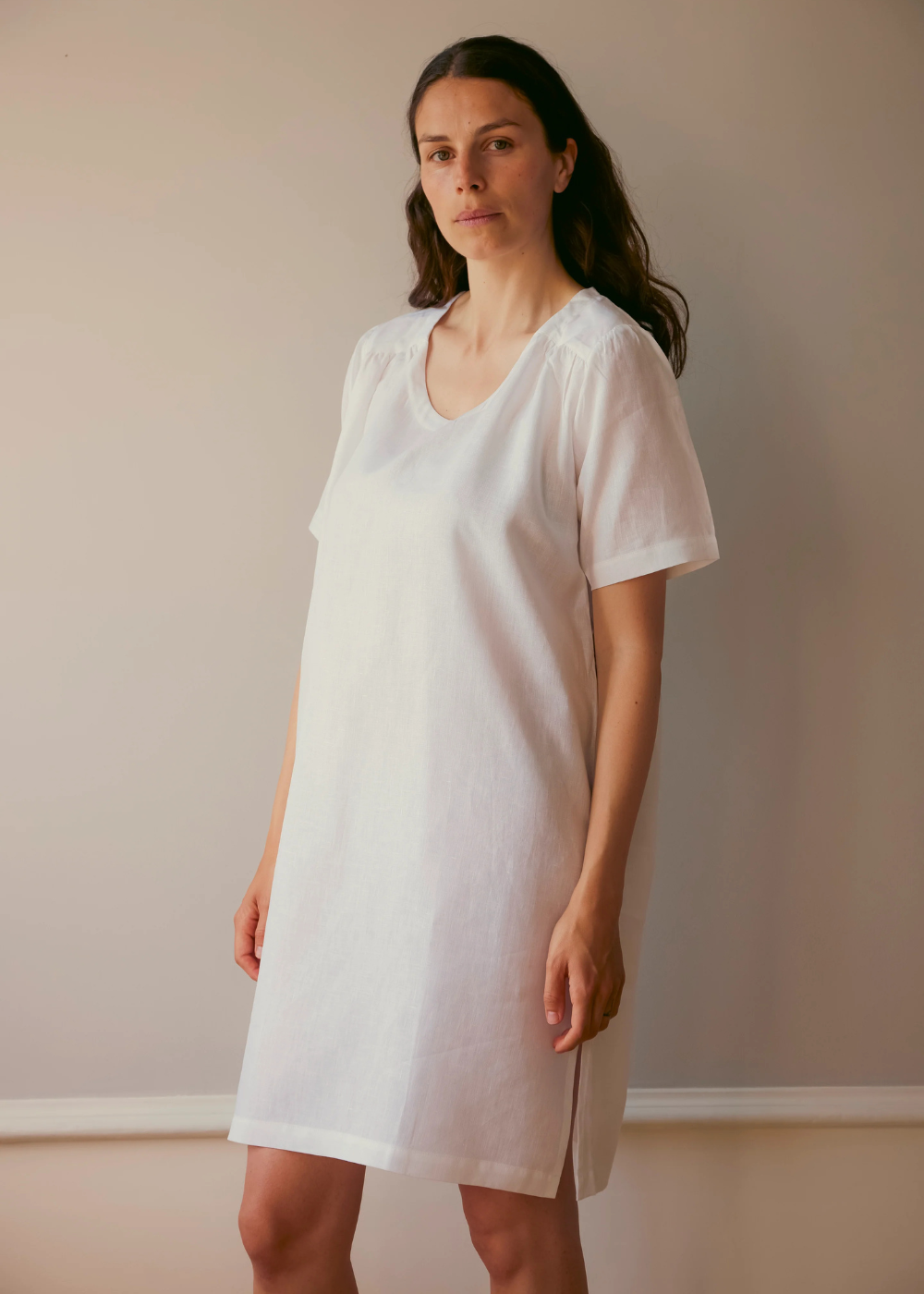 Bolette Dress / Nightgown, White Linen - Linen