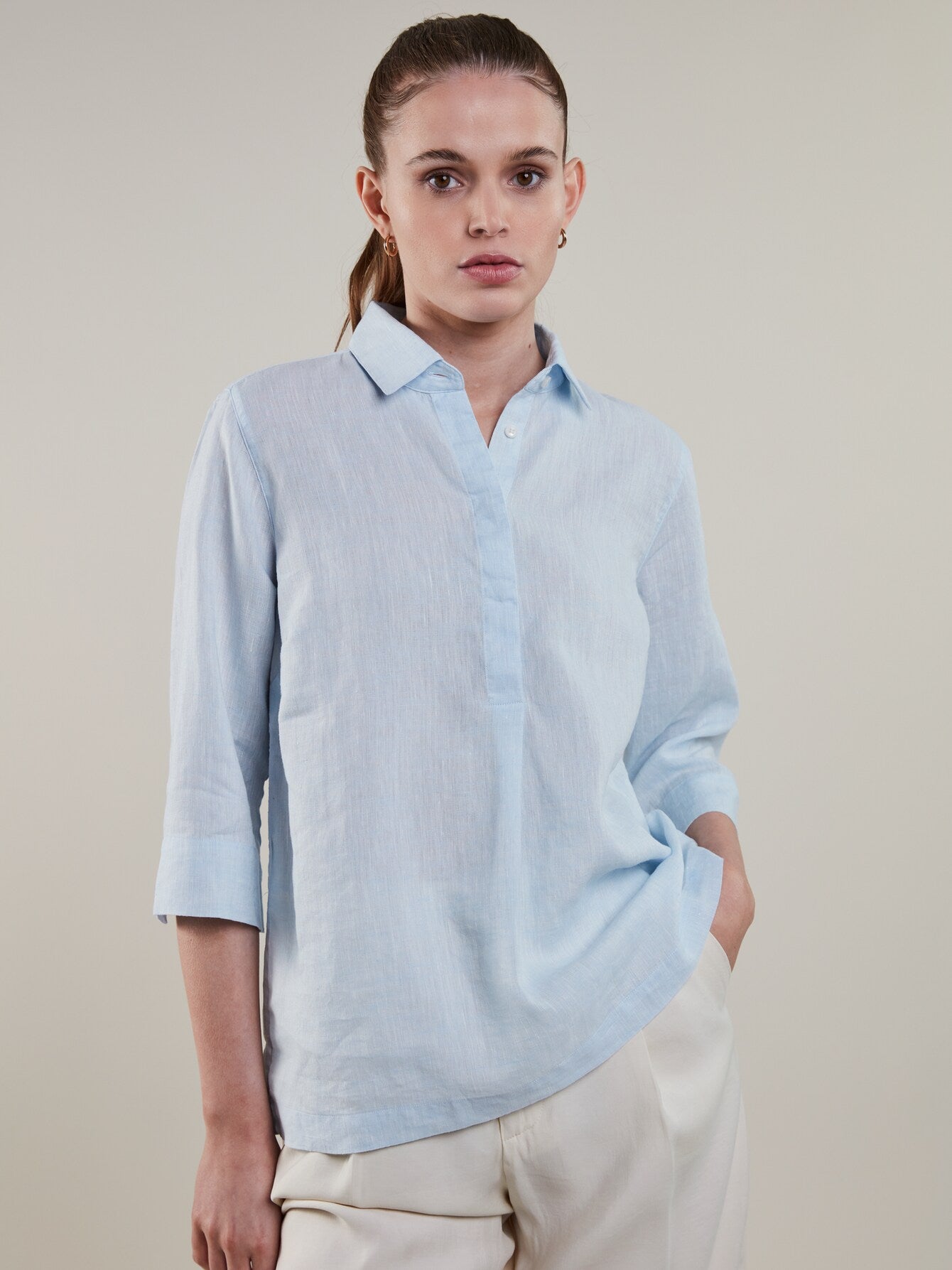 Stella Pop Over Linen Shirt, Light Blue