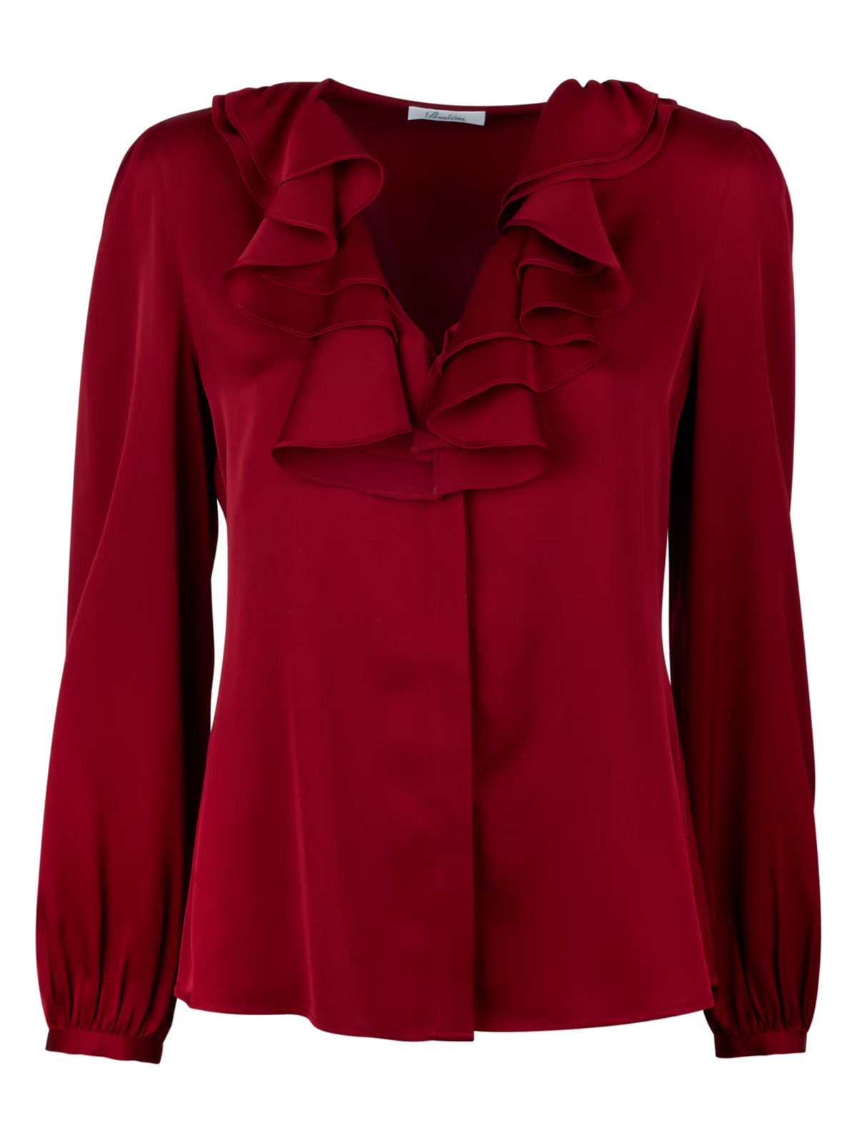 Mona Silk Blouse With Frills, Bordeaux