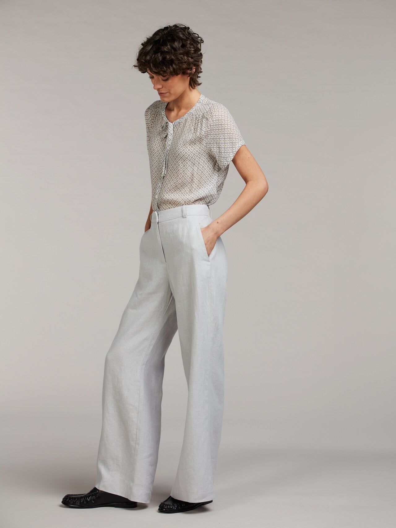 Louise Linen Pants, Light Grey