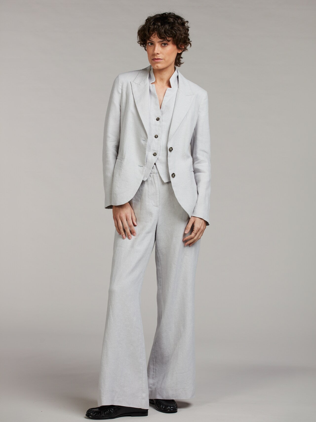 Louise Linen Pants, Light Grey