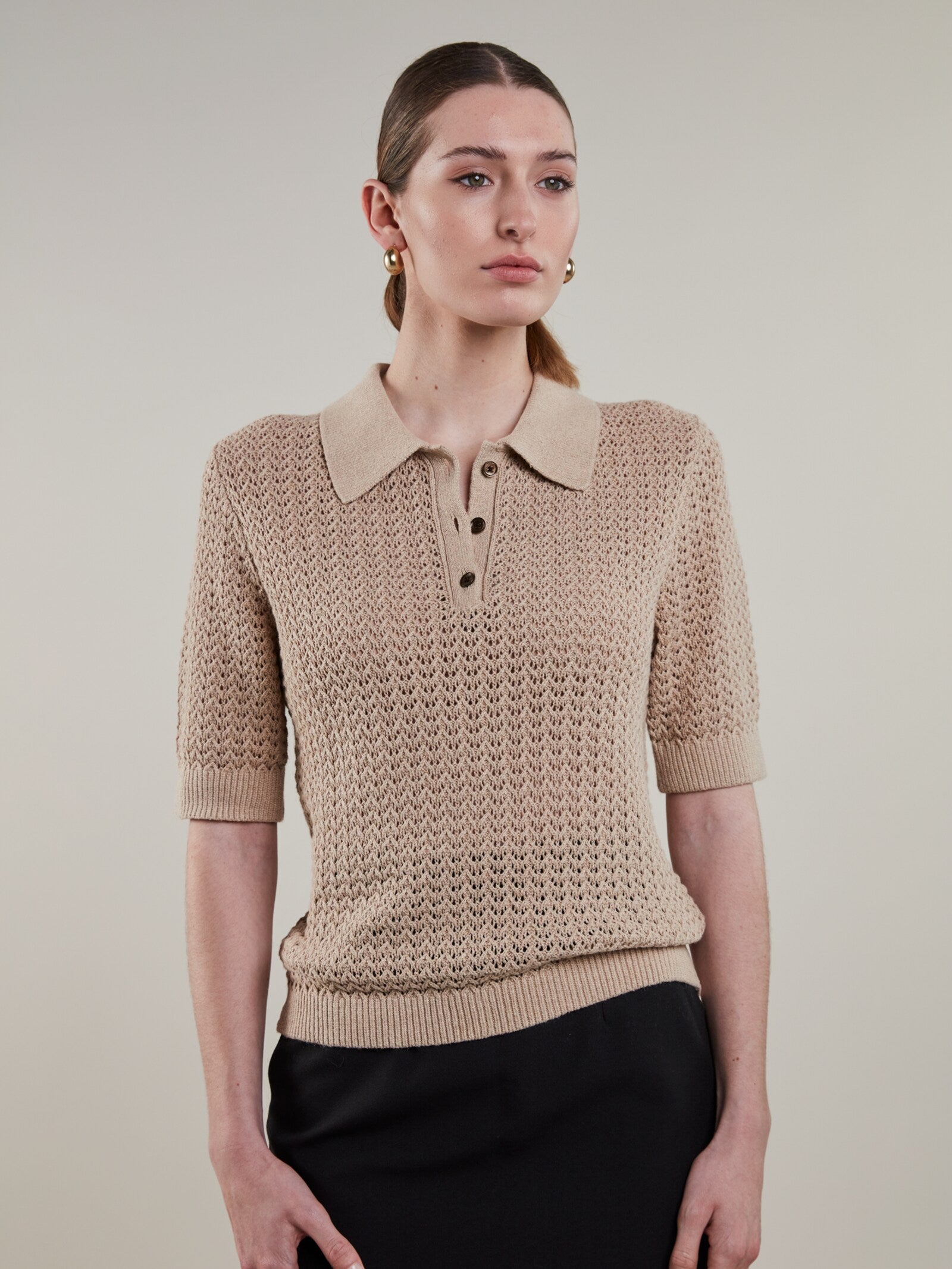 Julianne Stickad skjorta, Beige