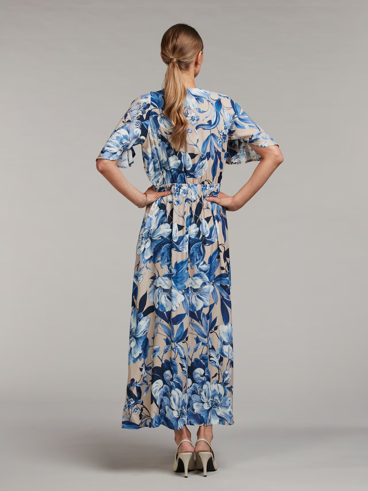 Leonora Floral Patterned Dress, Blue & Beige