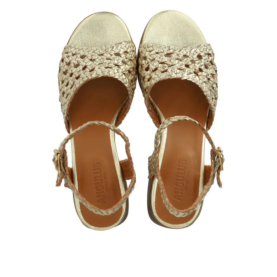Hand-woven Sandal with Sculptural Heel, Gold