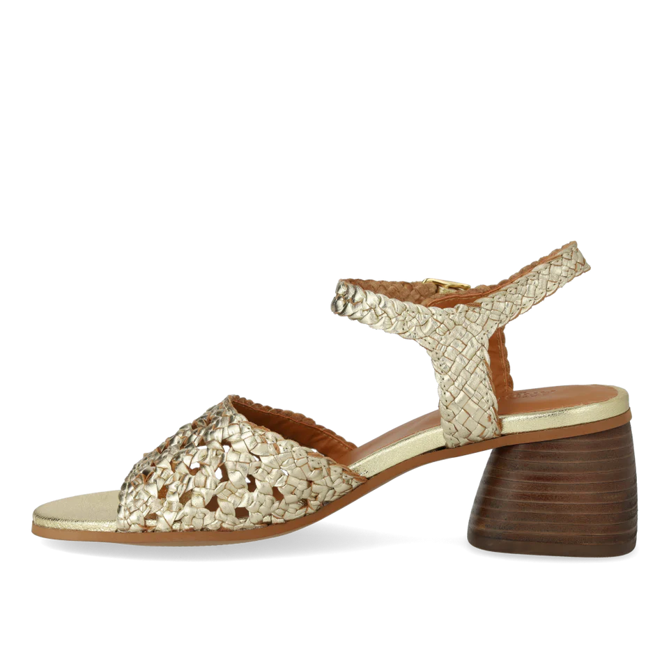 Hand-woven Sandal with Sculptural Heel, Gold