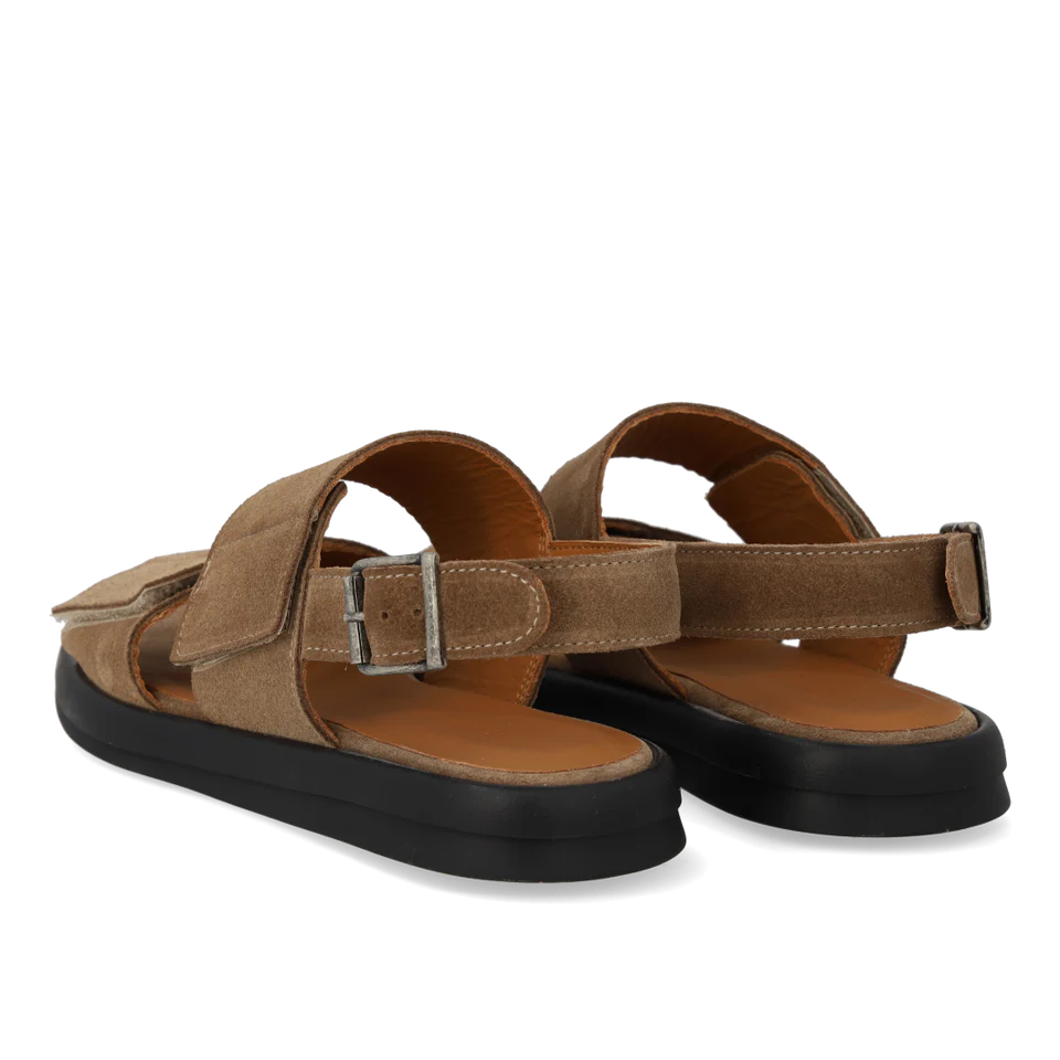 Sandal med spänne och justerbara kardborreband, Mörkbrun