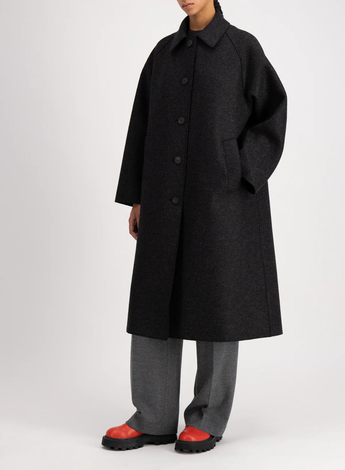 Överrock pressad ull, mörkbrun