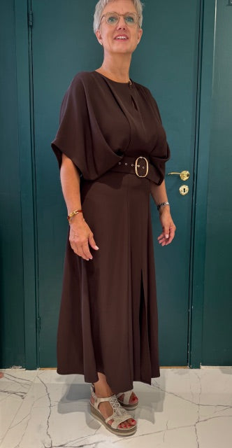 Klänning med vingärmar och bälte, Ebenholtsbrun