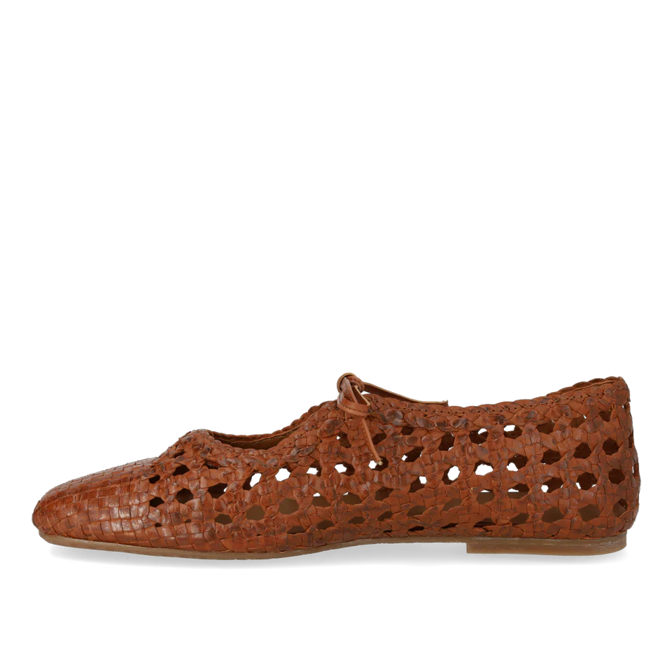 Mjuk handflätad ballerina med rosettdetalj, Brun