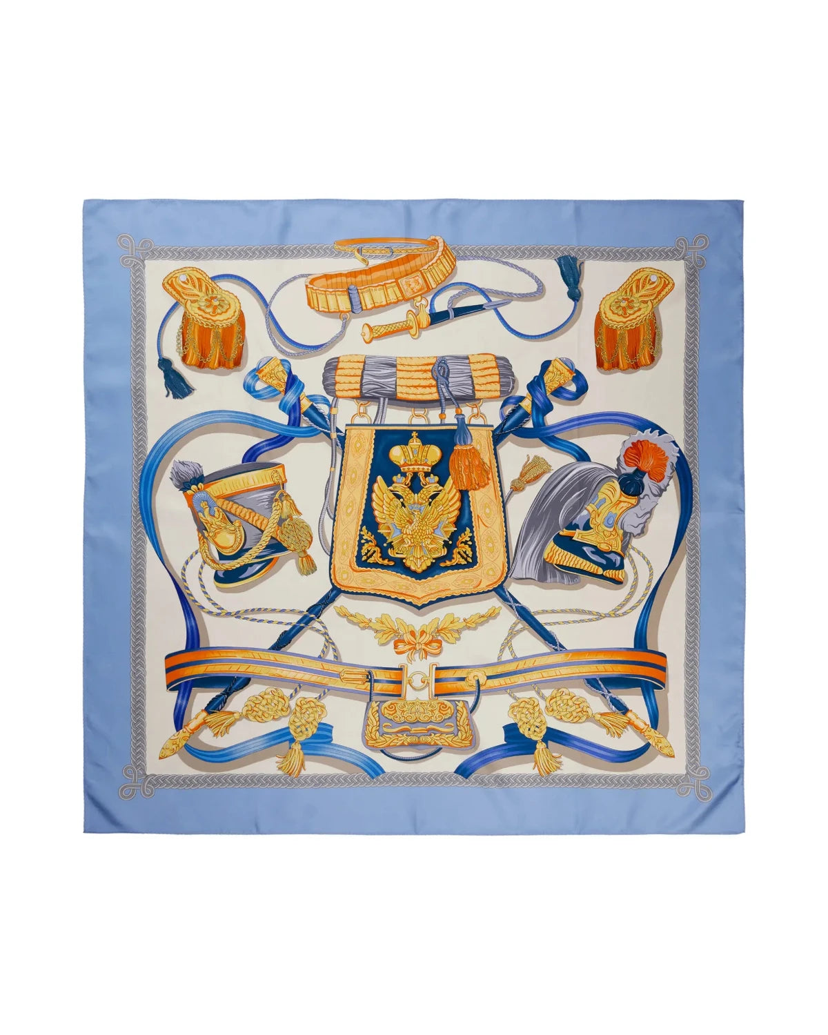 Stor sidenscarf, blå gyllene