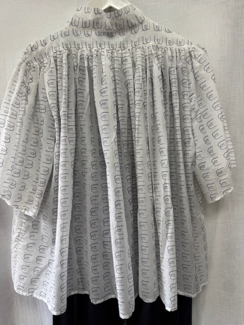 Carmen Silk Blouse, White - Grey Logo