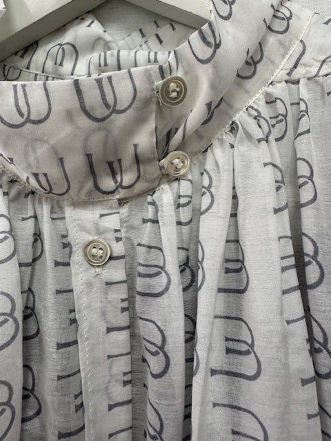 Carmen Silk Blouse, White - Grey Logo