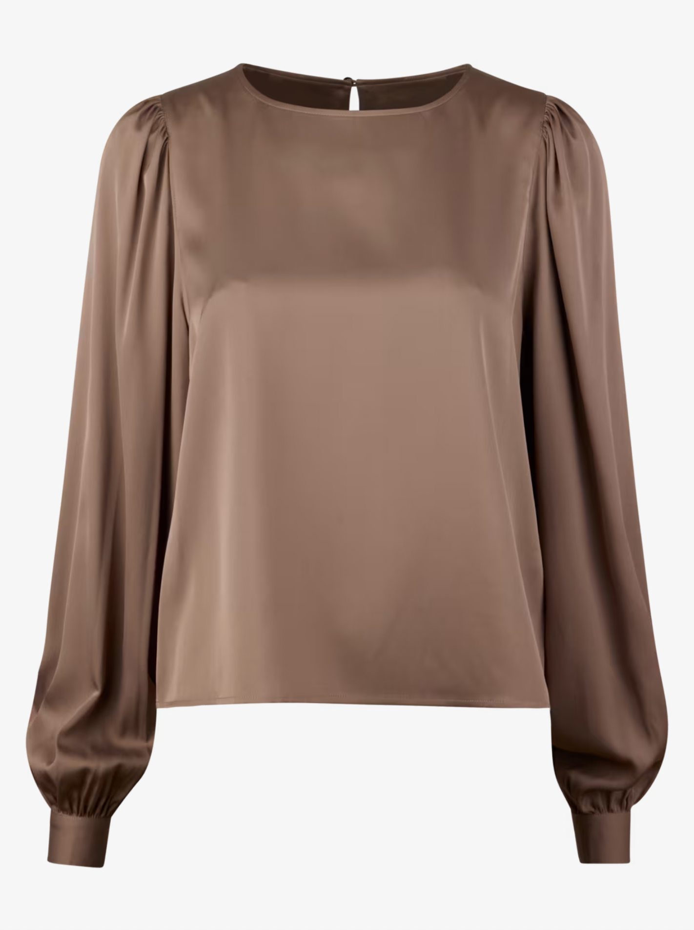 Gulbrun blus, lång puffärm, ljusbrun