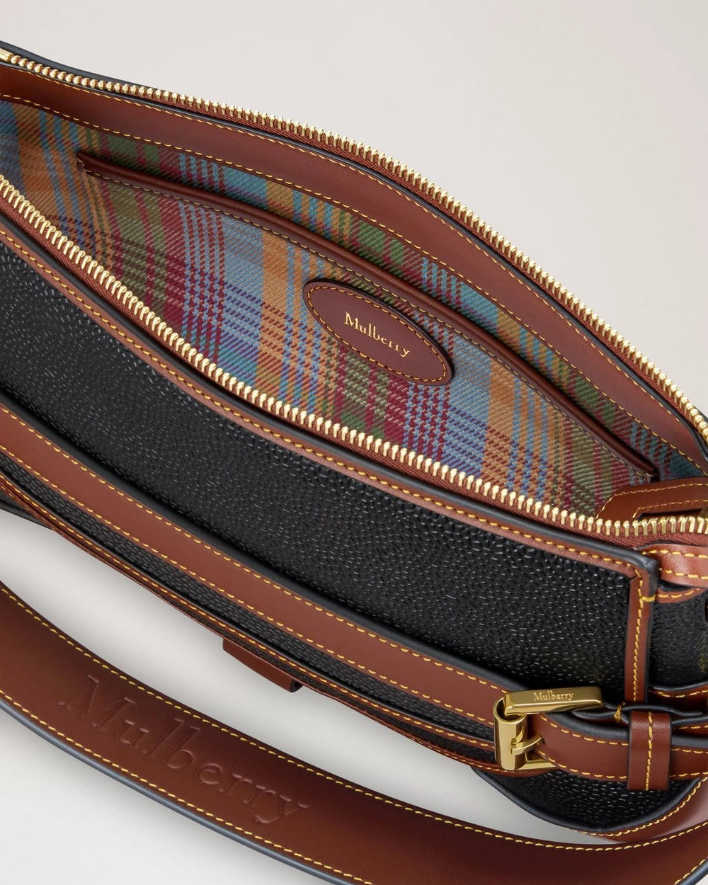 Lennox Shoulder Scotchgrain, Black-Cognac