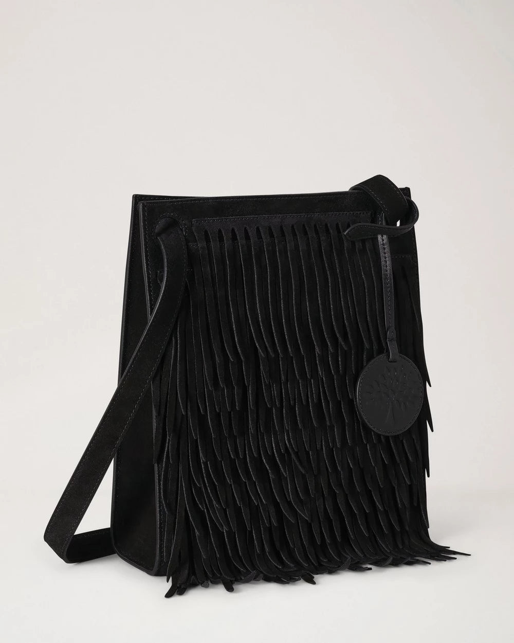 Mini Soft Tote Wildleder mit Fransen, Schwarz