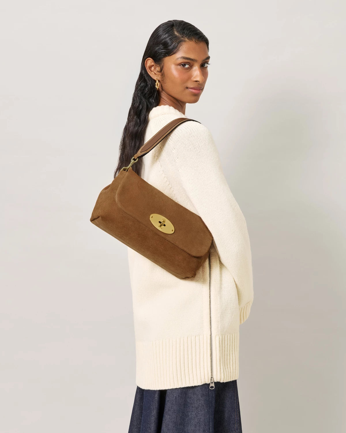 Delilah Flap Bag Wildleder, Vintage Eiche