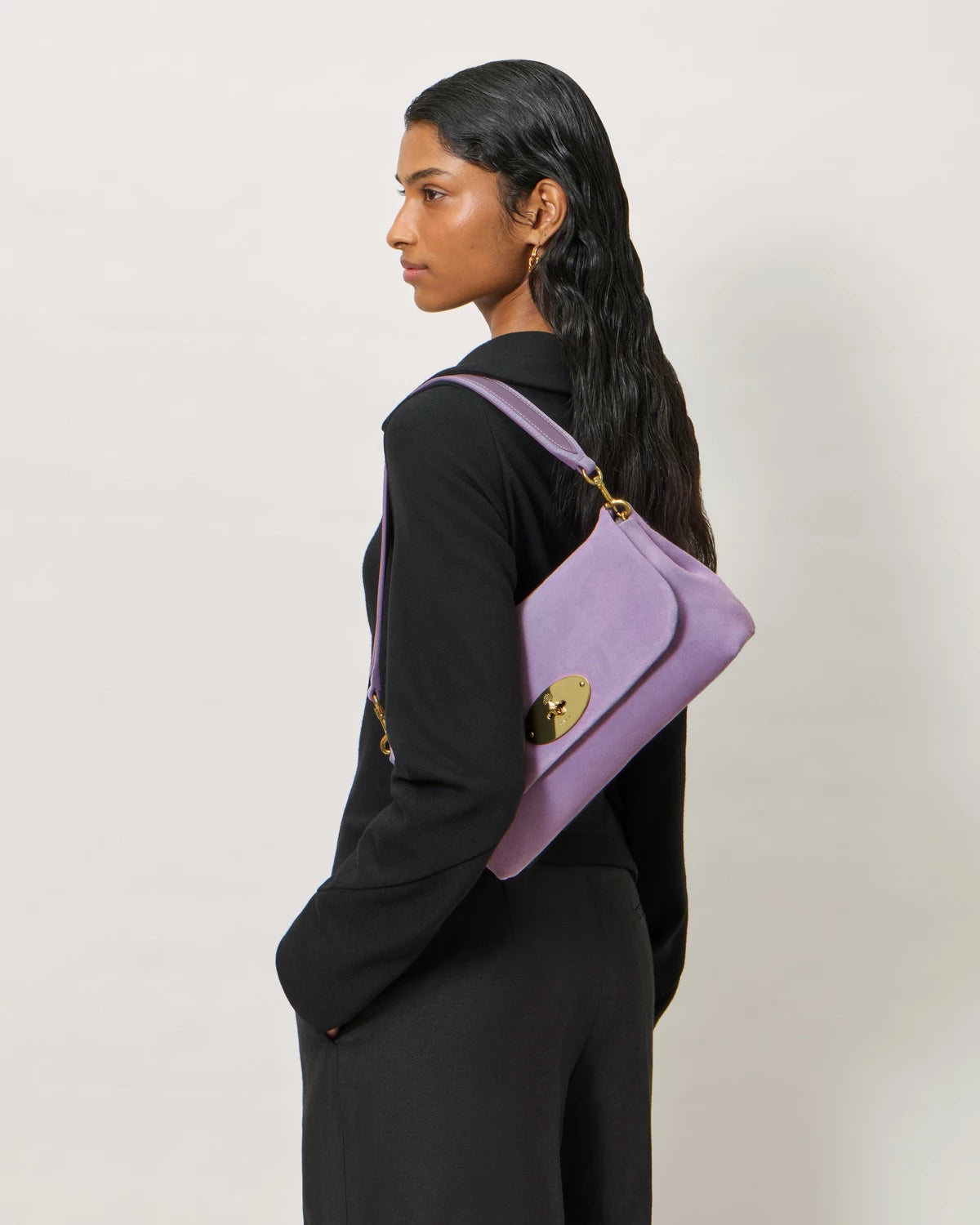 Delilah Flap Suede Bag, Lilac Haze