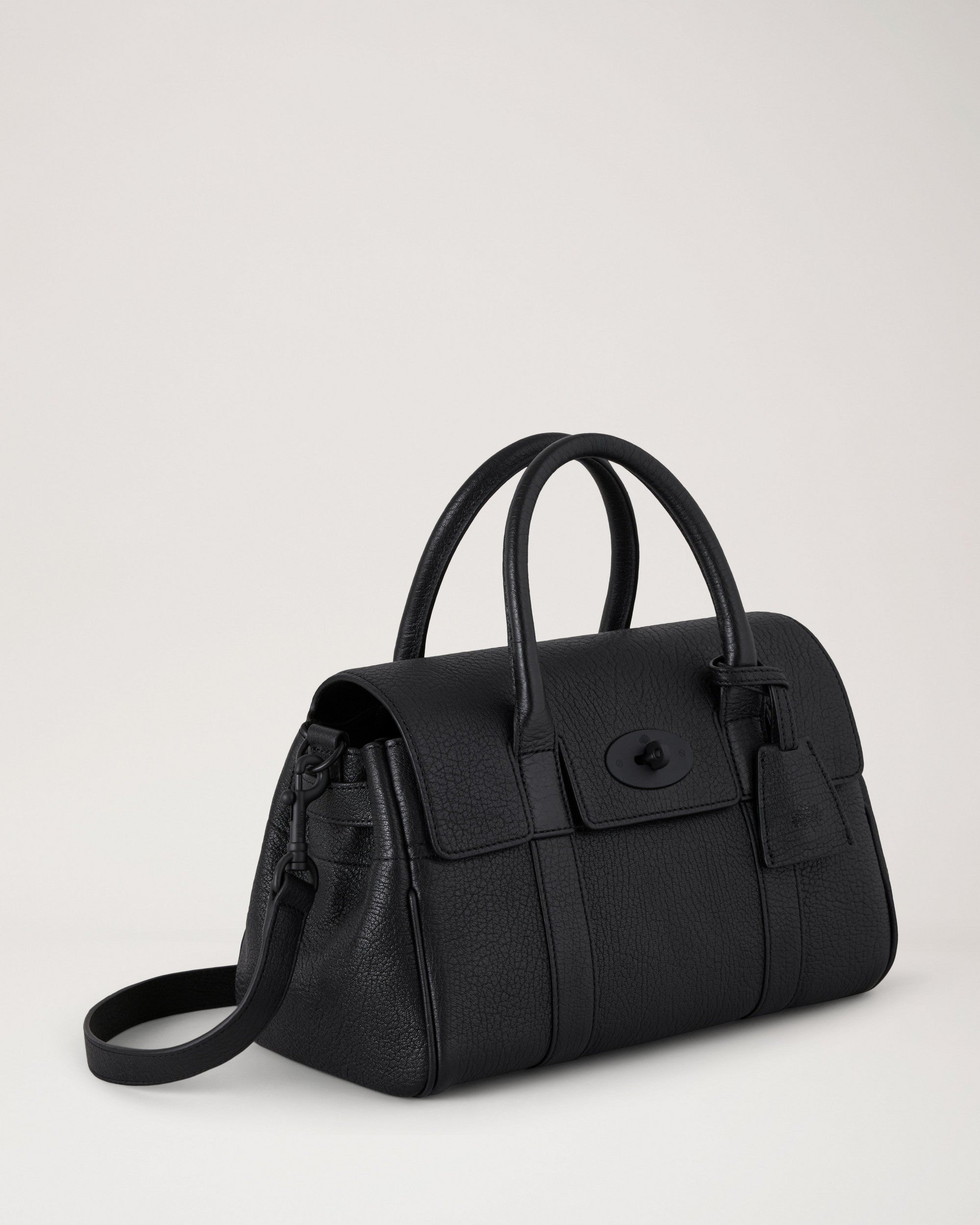 Small Bayswater Satchel Bag - Natural Grain, Black / Black