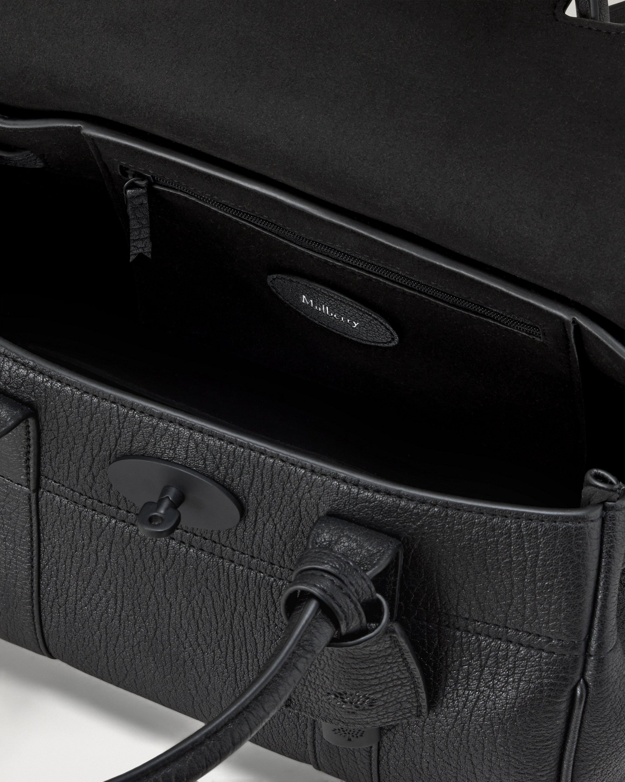 Small Bayswater Satchel Bag - Natural Grain, Black / Black