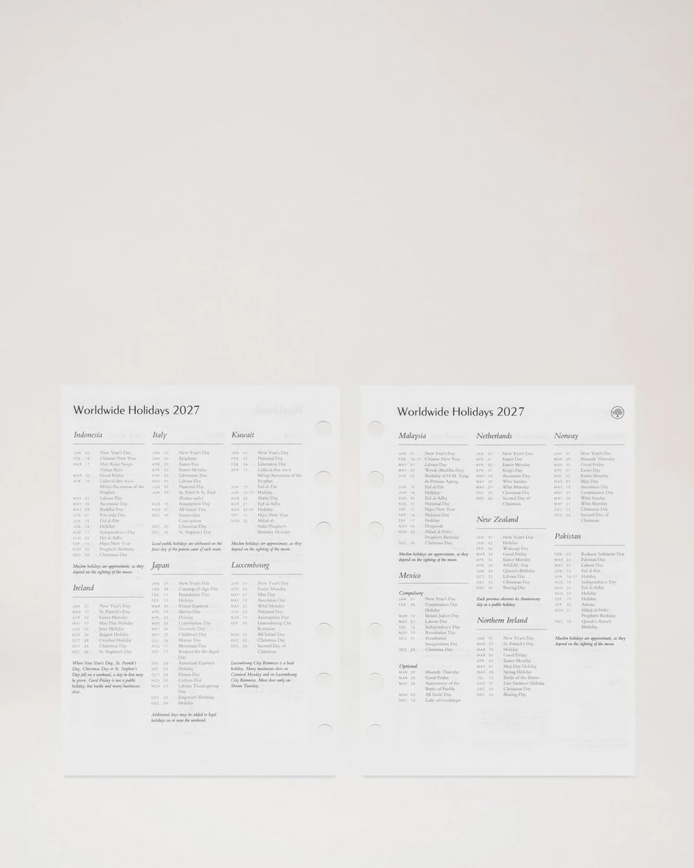 2027 Agenda Diary Insert