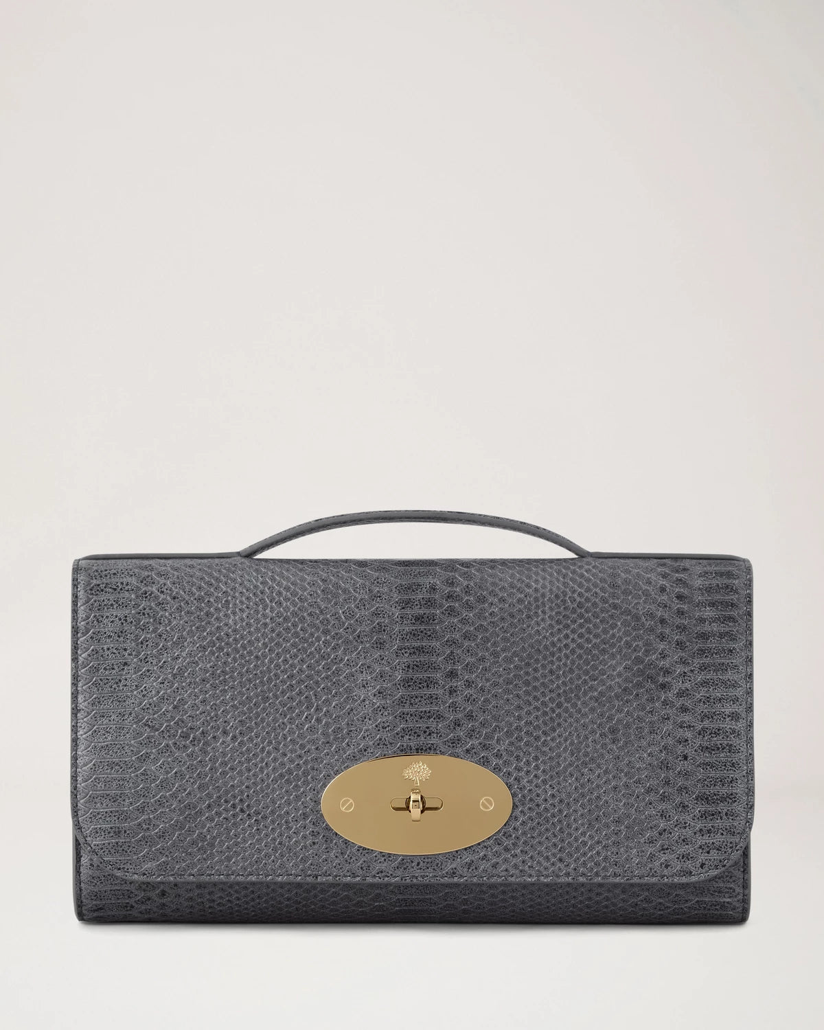 Lily Clutch, gewachstes Schlangenmuster, Nebelgrau