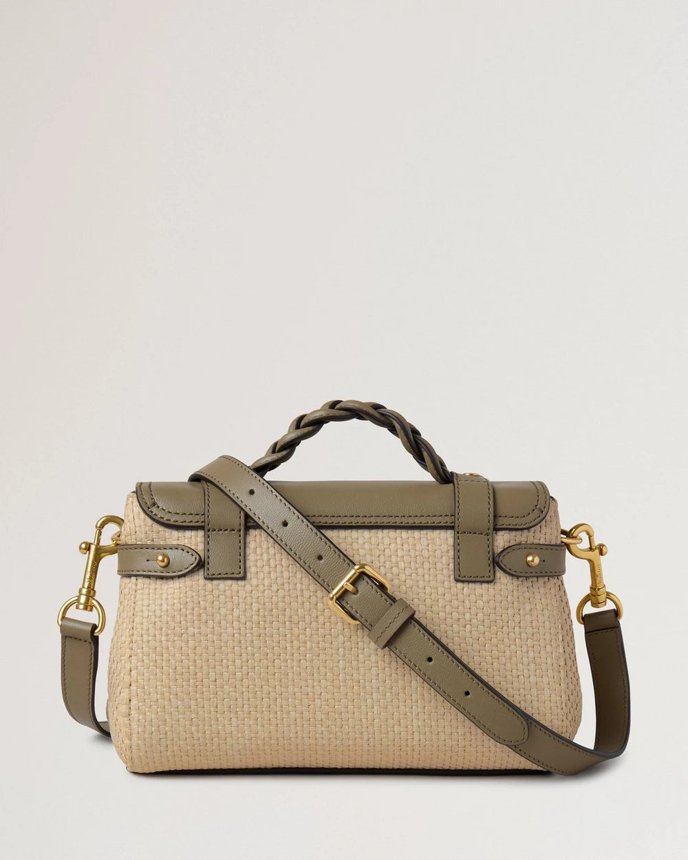 Mini Alexa, Raffia & Läder, Linnegrön - Naturfärgad