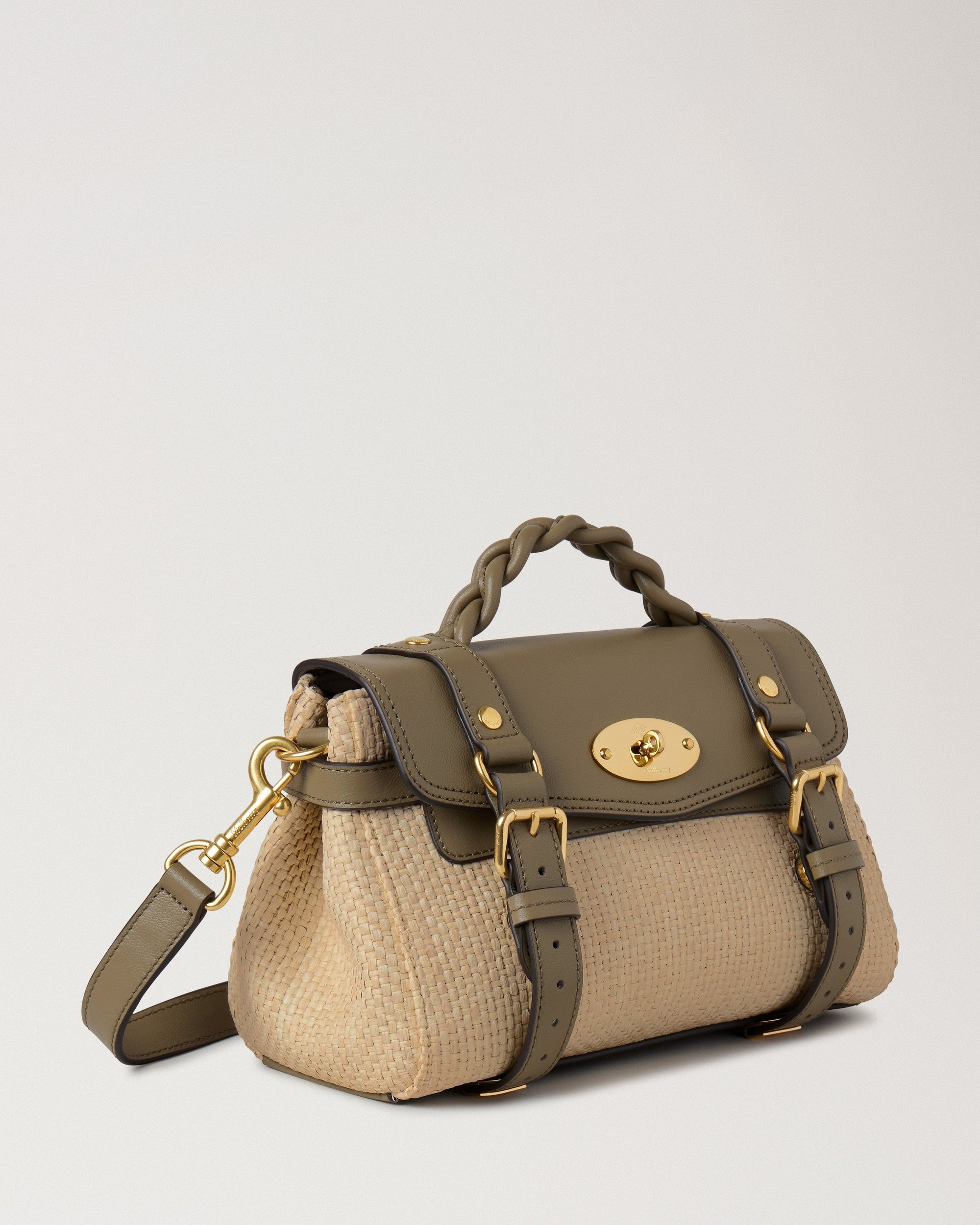 Mini Alexa, Raffia & Läder, Linnegrön - Naturfärgad