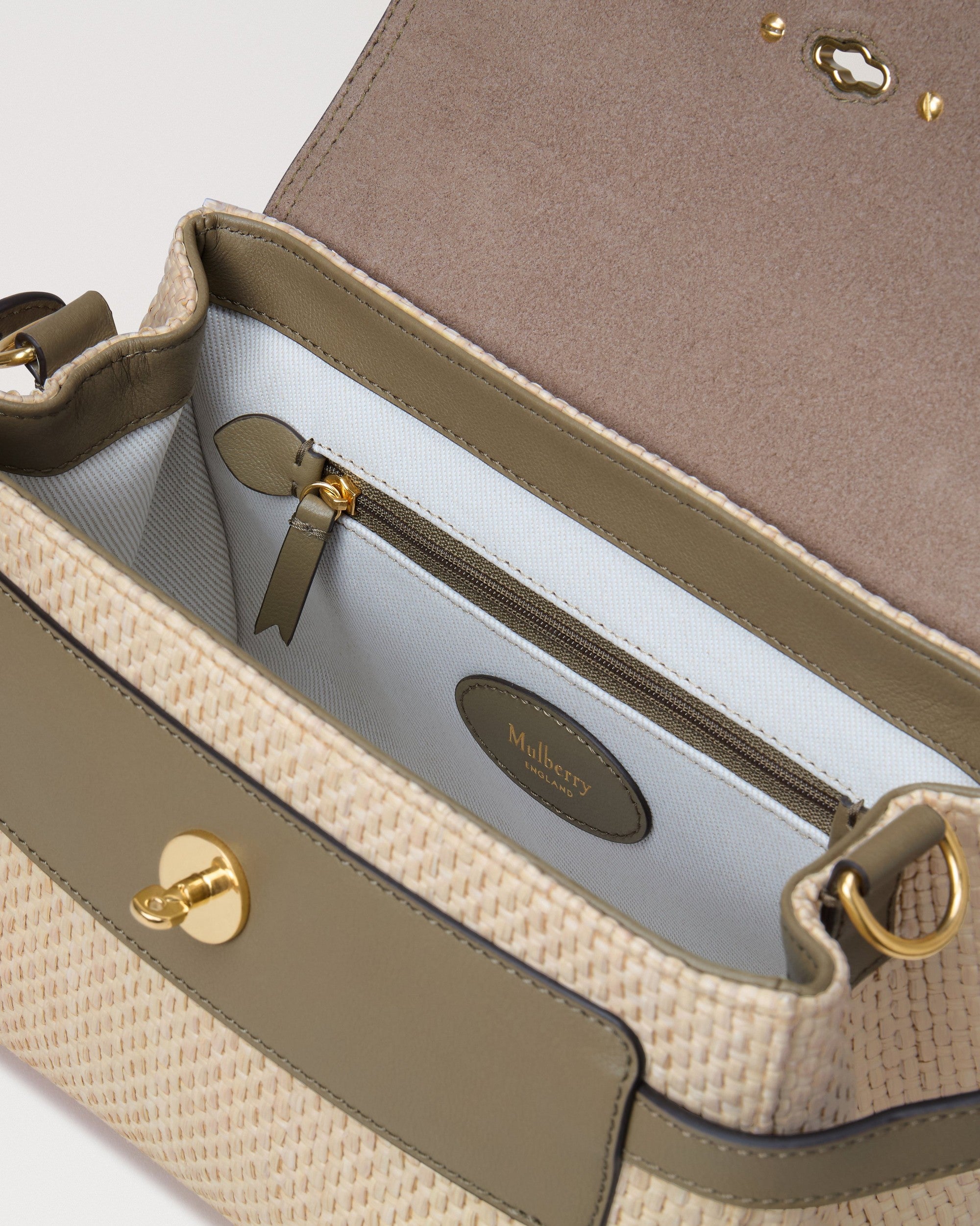 Mini Alexa, Raffia & Läder, Linnegrön - Naturfärgad