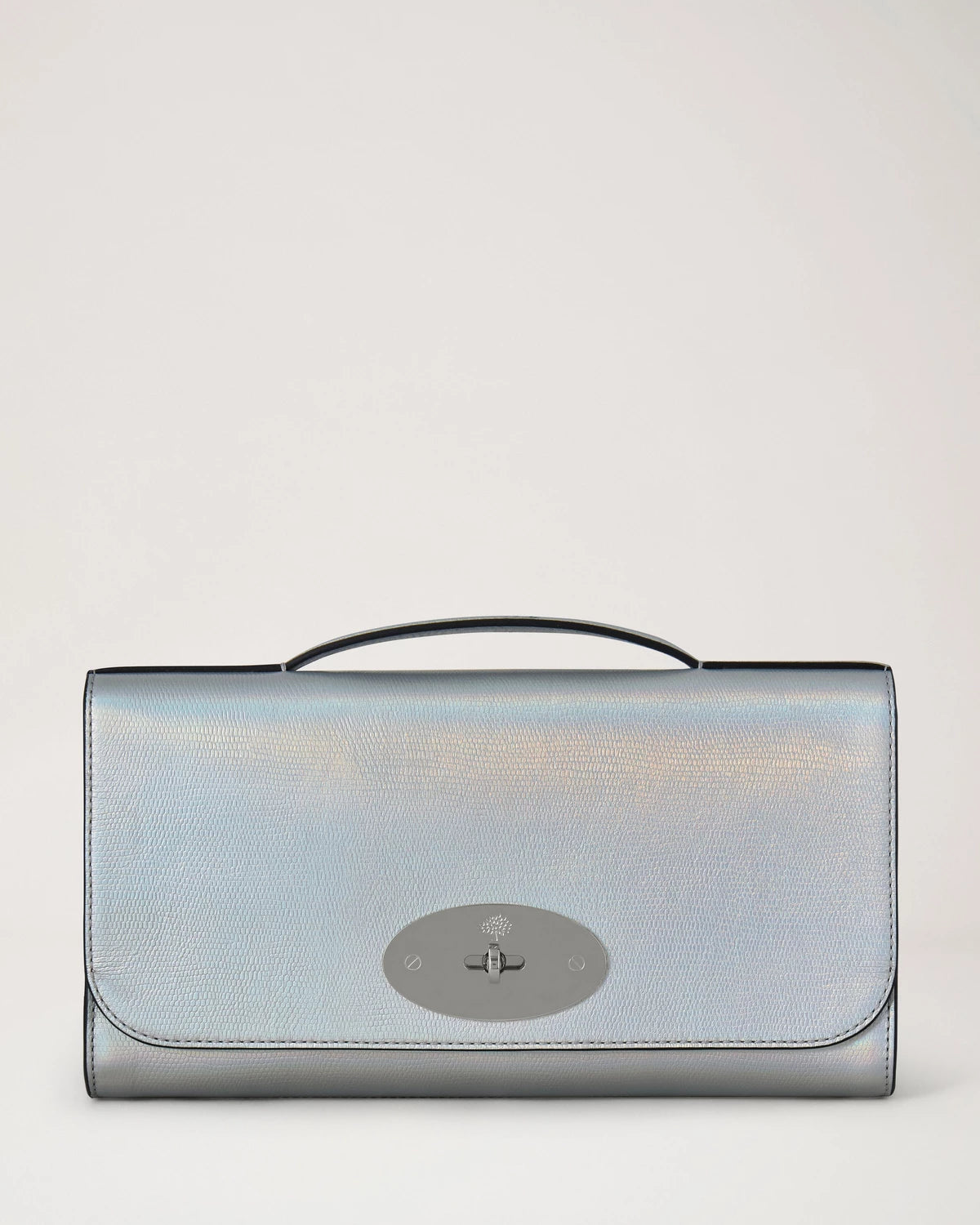 Lily Clutch Metallic Lizard, Silver