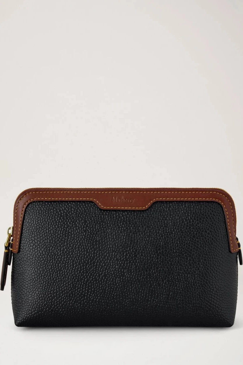 Small Cosmetic Pouch, Black - Cognac