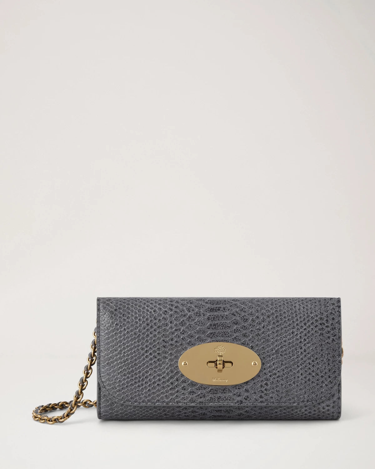Lily Chain Wallet, Foggy Grey Waxed Snake Print