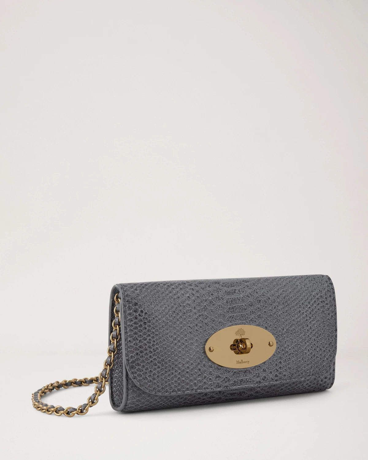 Lily Chain Wallet, Foggy Grey Waxed Snake Print