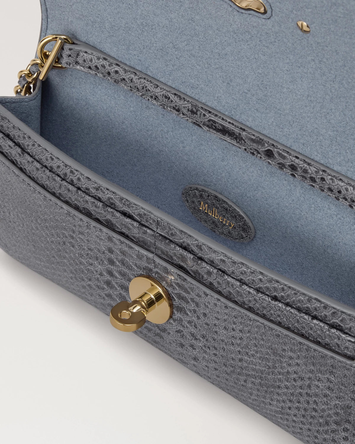Lily Chain Wallet, Foggy Grey Waxed Snake Print