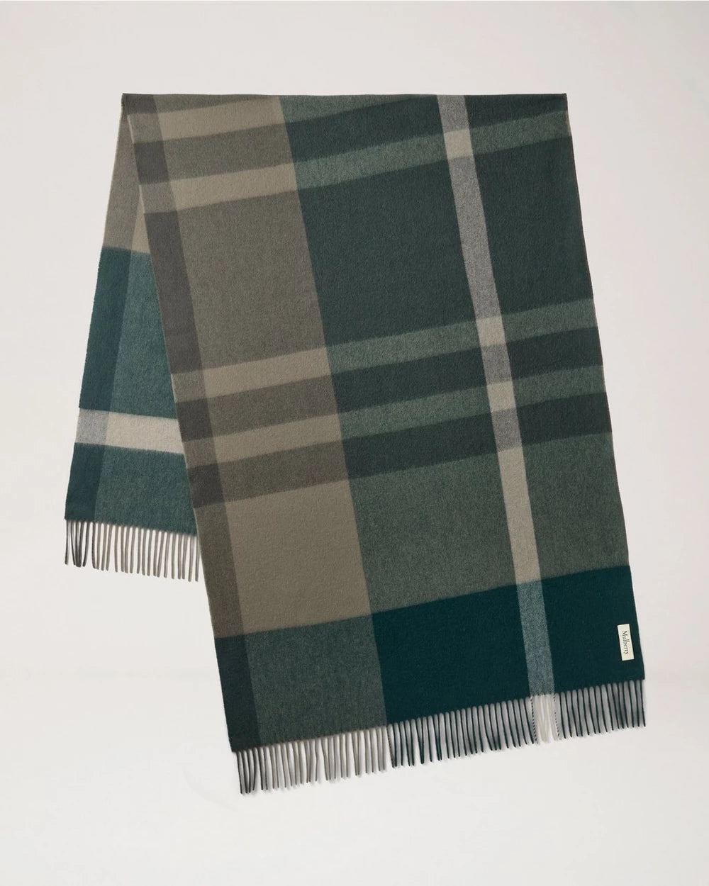 Stor rutig halsduk i merinoull, Mulberry- & Enbärsgrön