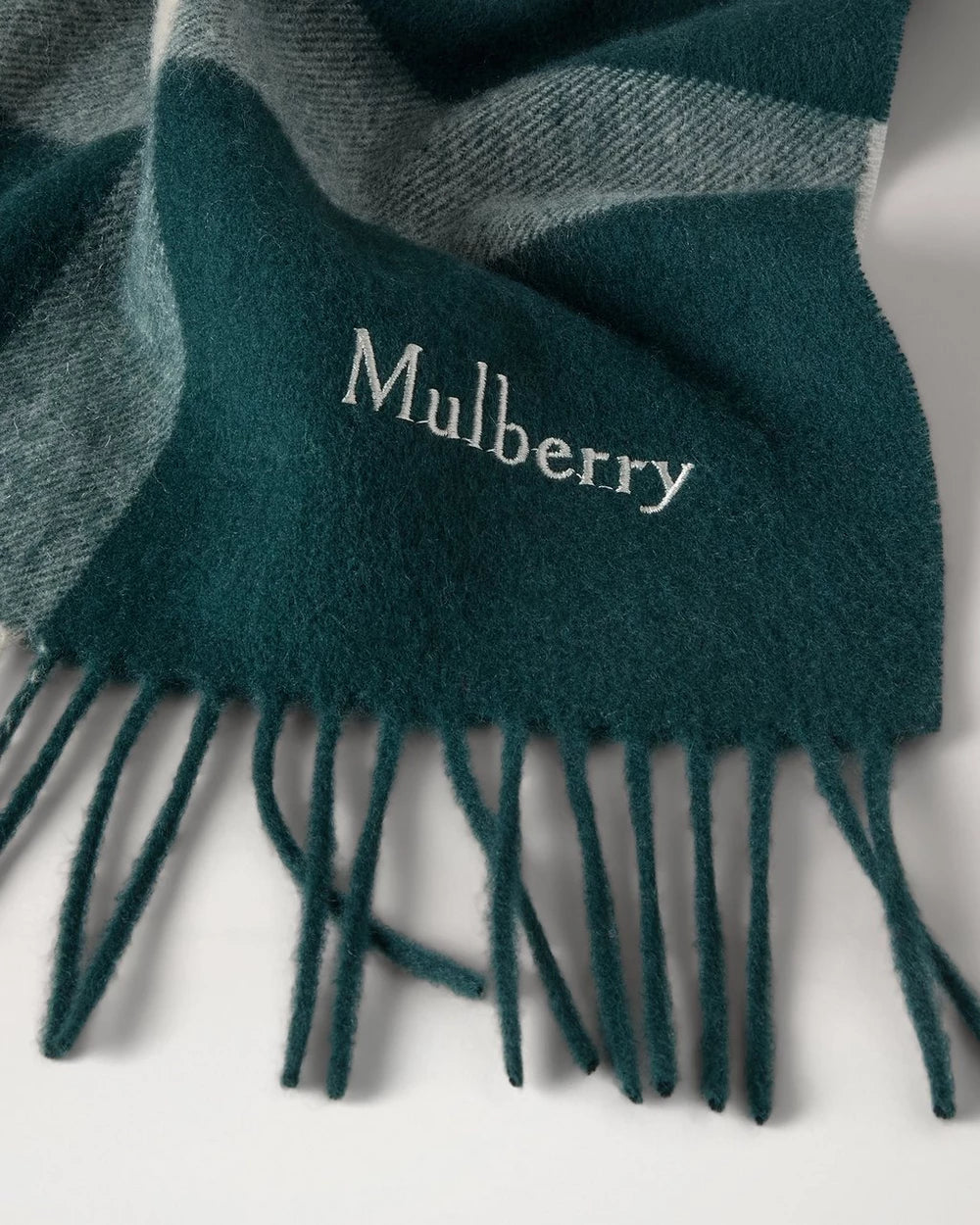 Stor rutig halsduk i merinoull, Mulberry- & Enbärsgrön
