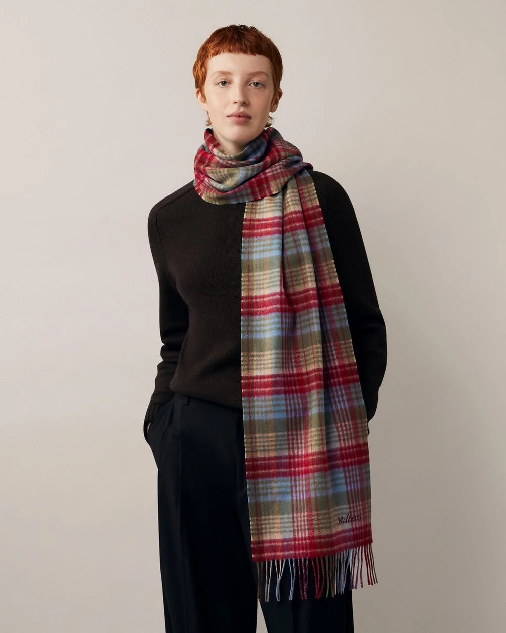 Heritage Check Scarf Moss / Sky Blue