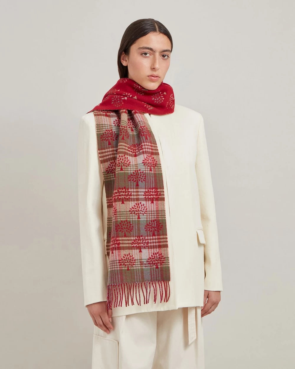 Heritage Check & Tree Scarf, Moss