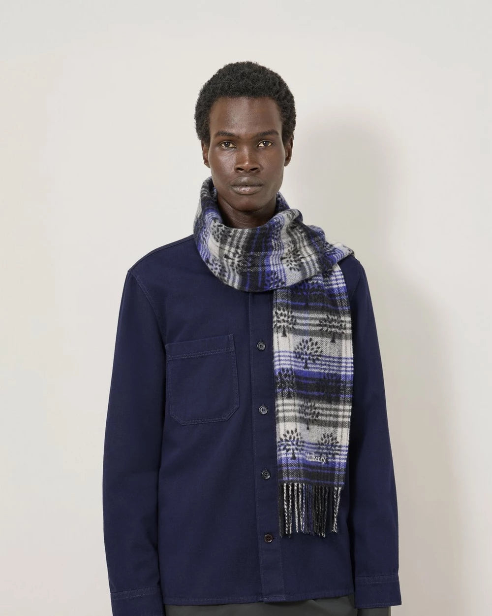Heritage Check Scarf, Black - Cobalt Blue
