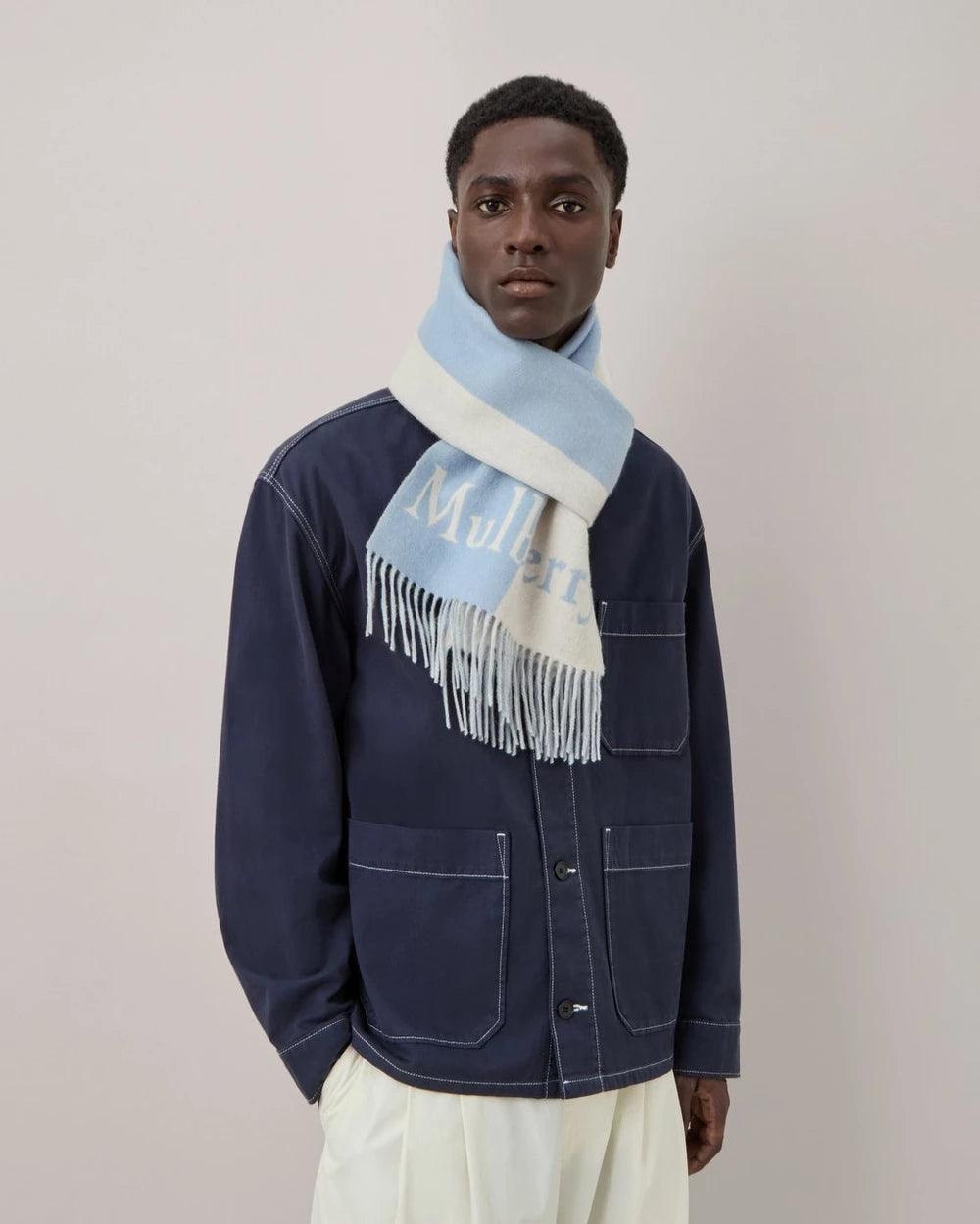 Reversibel Mulberry Trädhalsduk, Äggskal-Poplin Blå