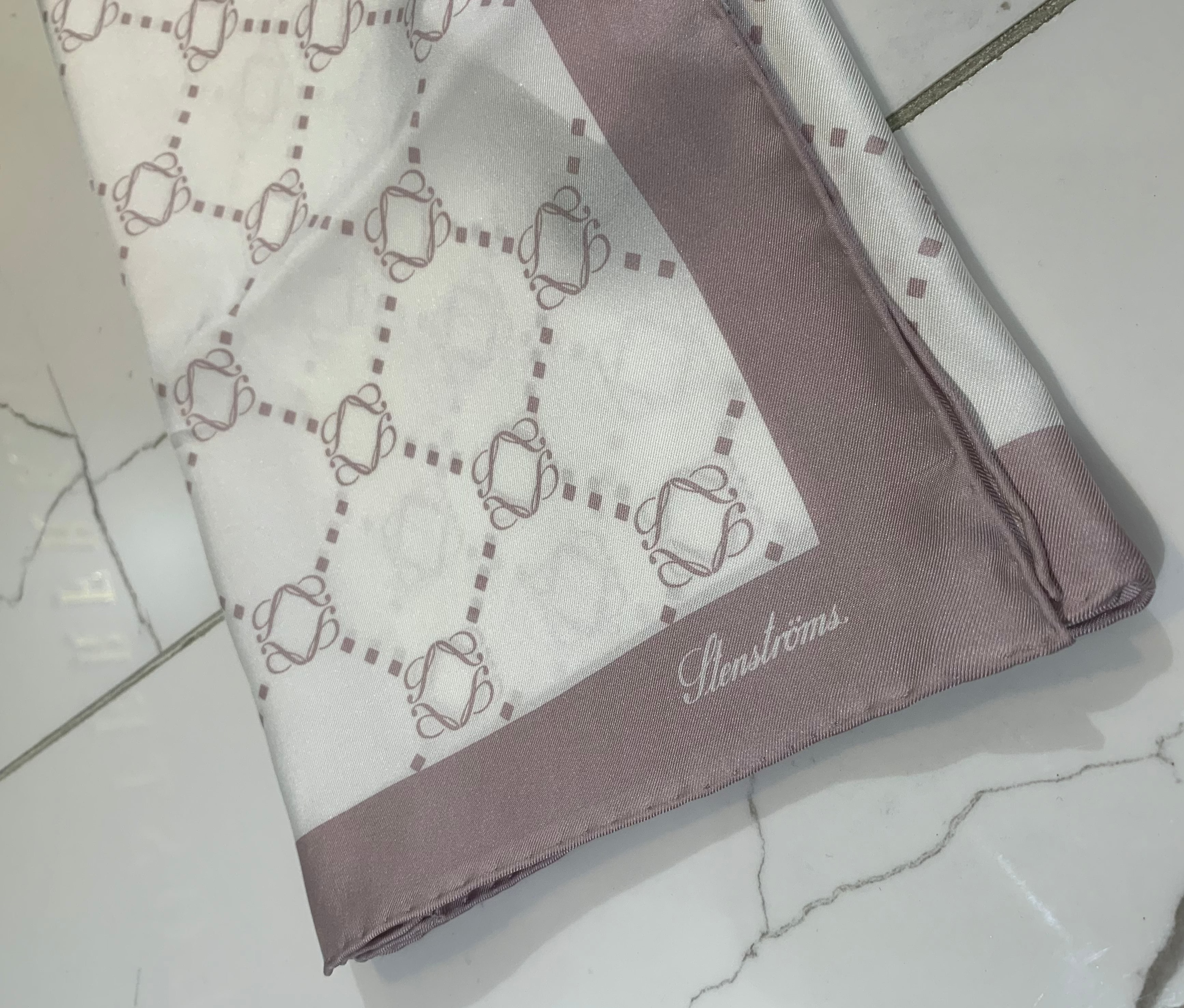 Purple patterned silk scarf