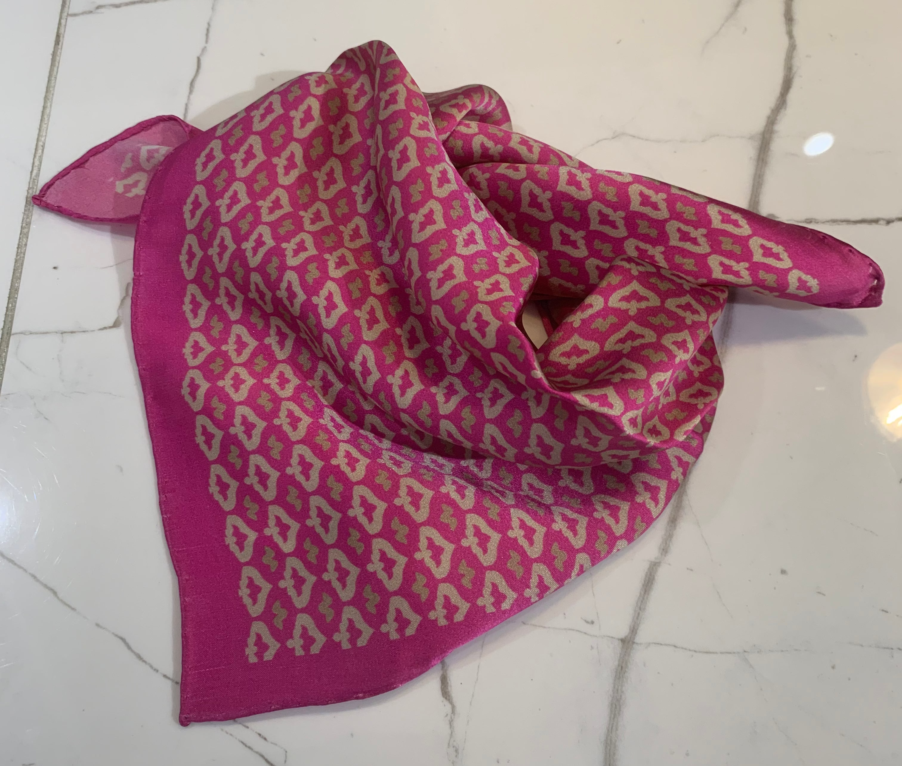 Mønstret silketørklæde, Pink /Beige