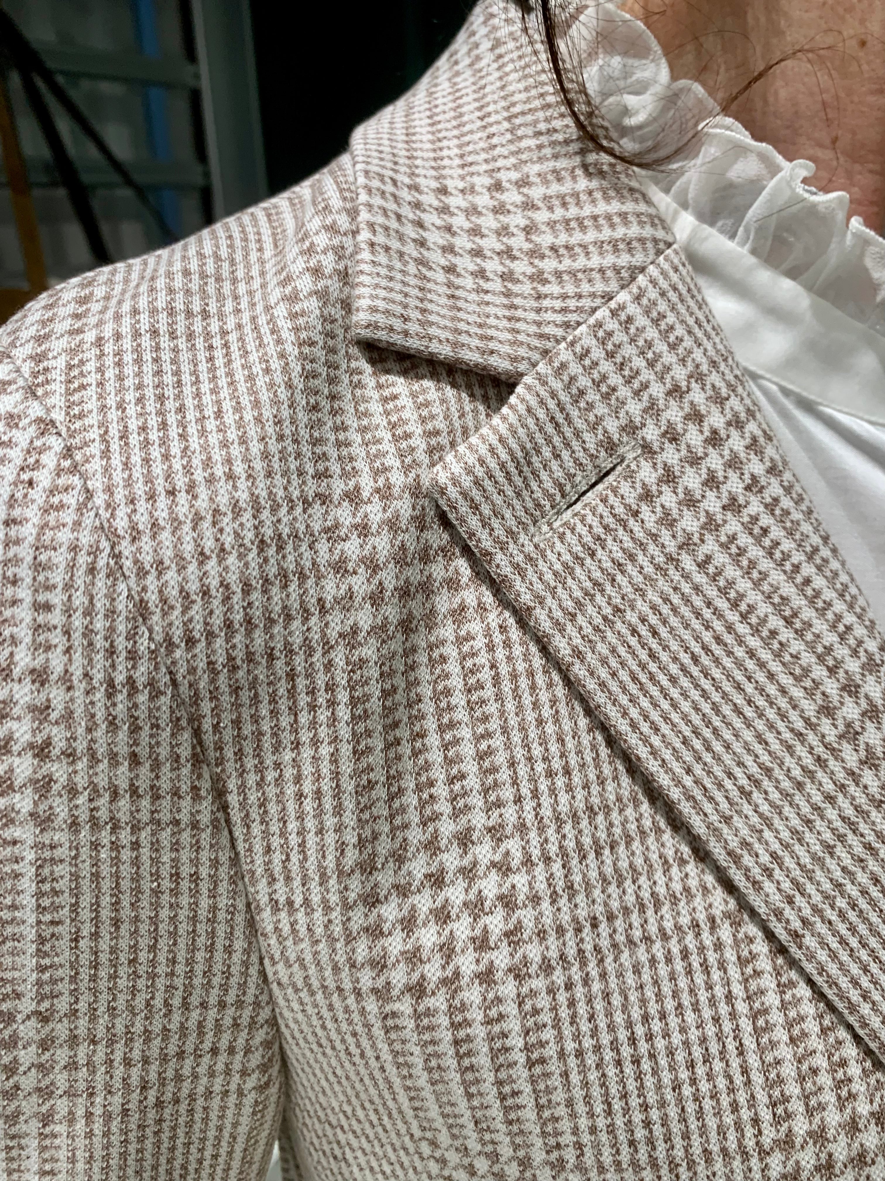 Blazer With Stand Up Collar, Beige Check